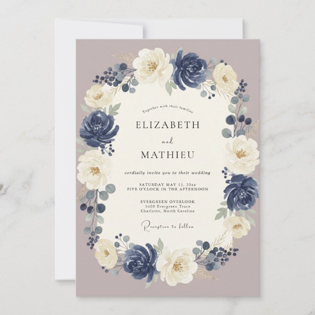 Navy Classic Winter Wedding Invitation (Front)