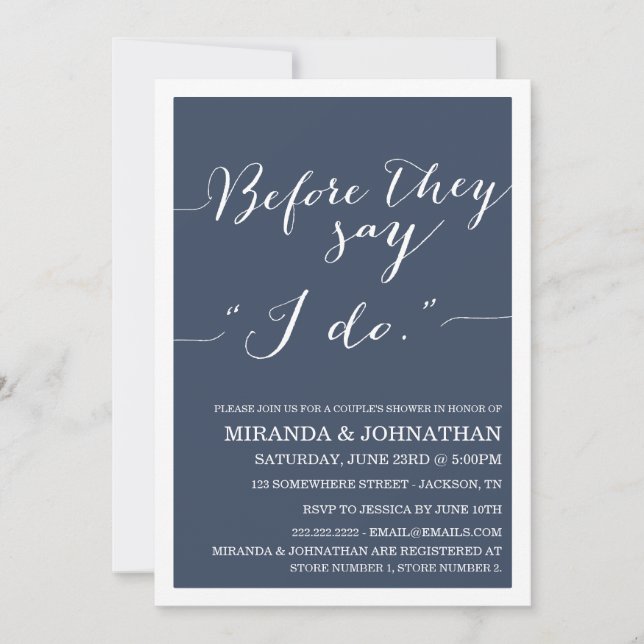 Navy Classy Couple's Shower Invitations (Front)