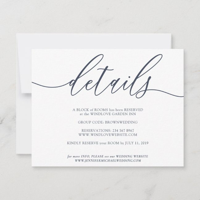 Navy Clean Details Simple Wedding RSVP Card