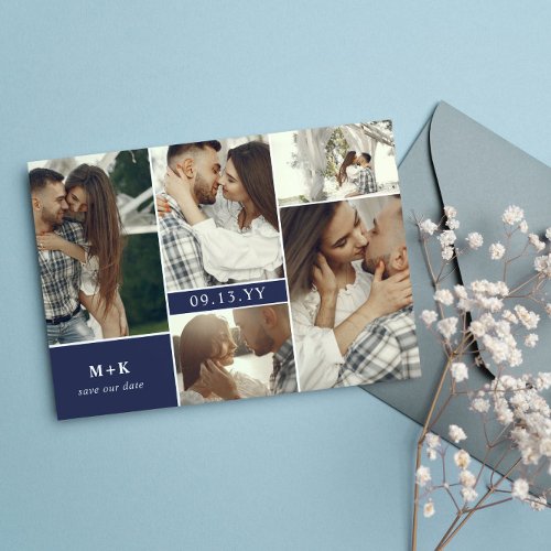 Navy Clean Modern Initials  Photos Save the Date