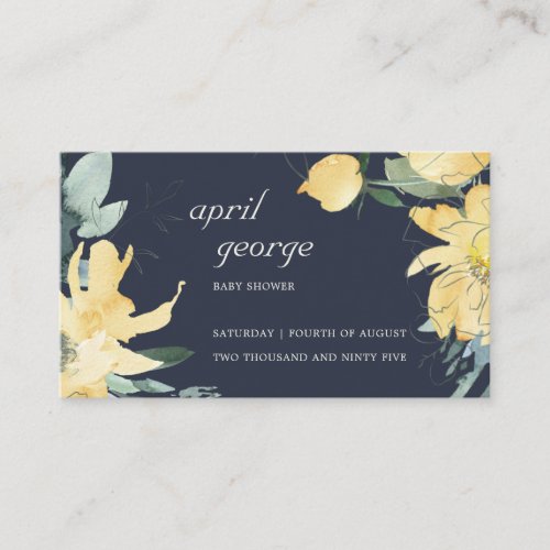 NAVY CLEAN YELLOW WATERCOLOR FLORAL BABY SHOWER PLACE CARD