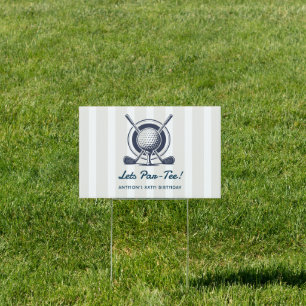 Navy & Cloud Dancer Preppy Golf Birthday Party Sign
