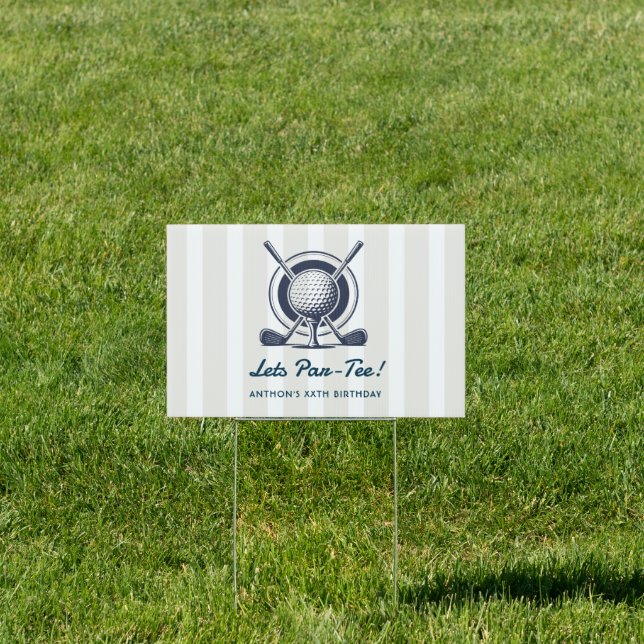 Navy & Cloud Dancer Preppy Golf Birthday Party Sign (Insitu)