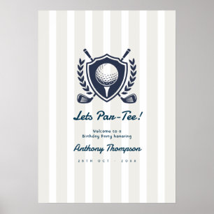 Navy & Cloud Dancer Preppy Golf Birthday Welcome Poster