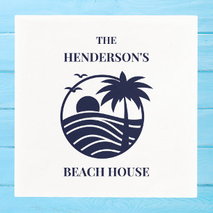 Navy Coastal Palm Tree Beach House Napkins