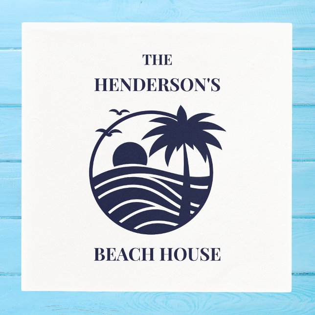 Navy Coastal Palm Tree Beach House Napkins (Creator Uploaded)