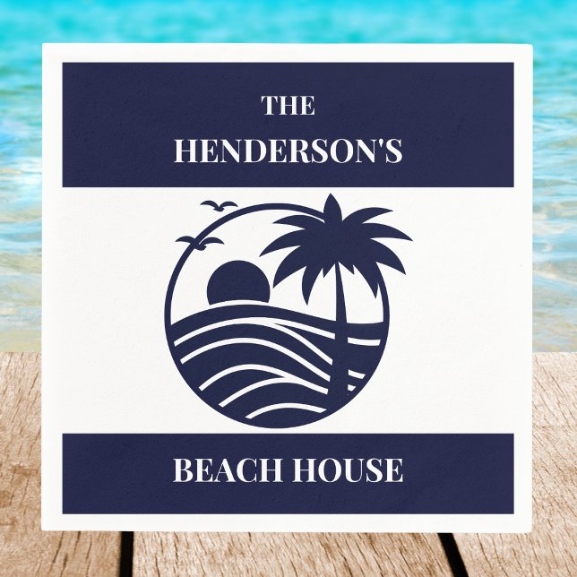 Navy Coastal Palm Tree Beach House Napkins (Creator Uploaded)