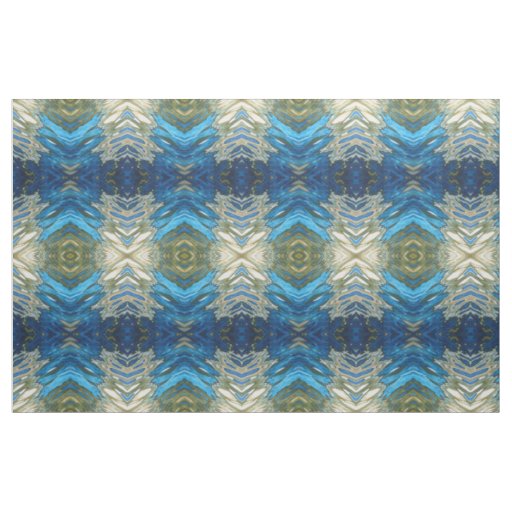 Navy Cobalt Olive Green & Cream Ikat Boho Fabric