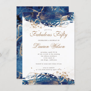 navy coean gold waves fabulous fifty birthday invitation