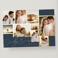 Navy Collage Multi Photo Save The Date Gold Frames