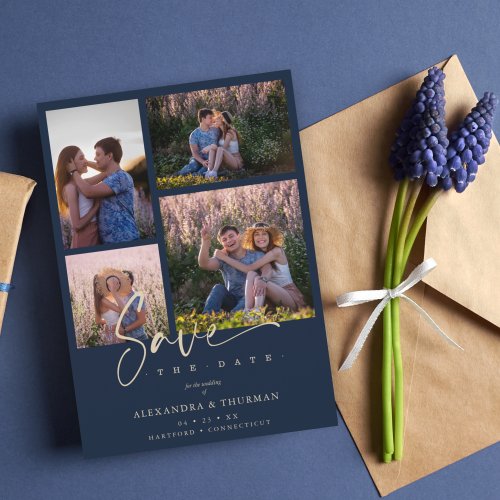 Navy Collage Wedding Save Date 4 Photos Covid19