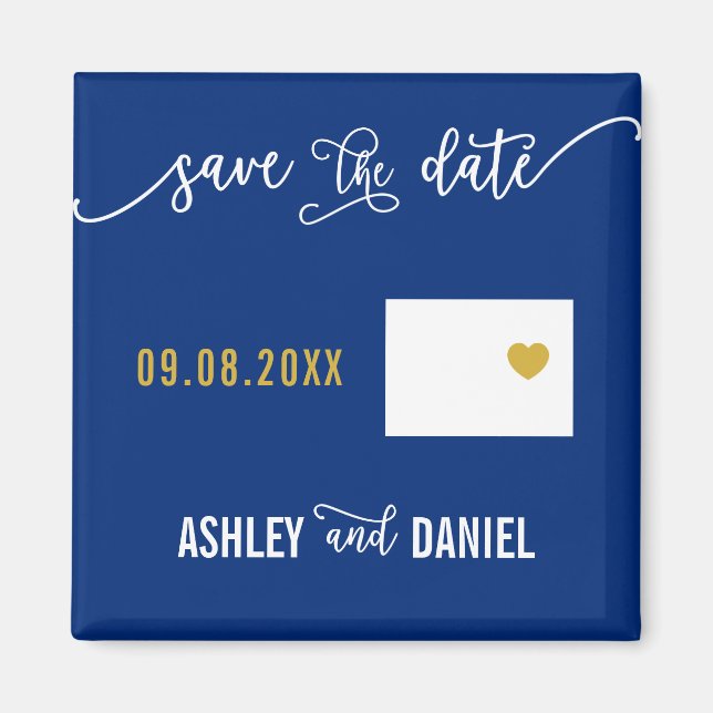 Navy Colorado Wedding Save the Date Map Magnet (Front)