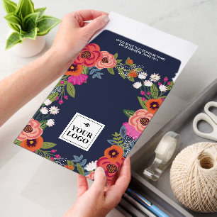 Navy Colorful Floral Frame Your Logo Here Envelope Mailers