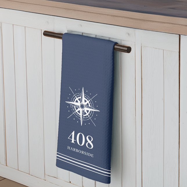 Navy | Compass House Number & Street Name Kitchen Towel (Creator Uploaded)