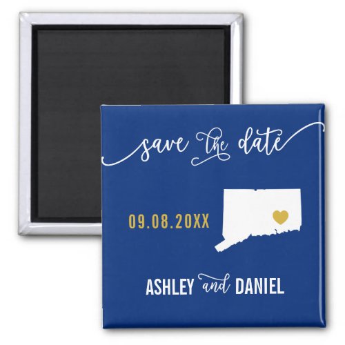 Navy Connecticut Wedding Save the Date Map Magnet