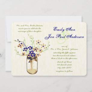 Navy Copper and Green Mason Jar Wild Flower Invitation