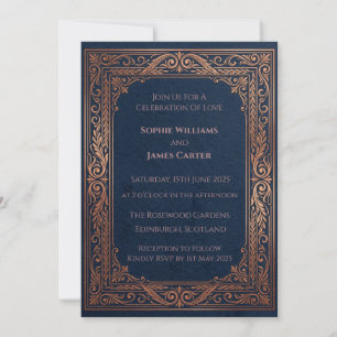 Navy Copper Baroque Wedding Invitation
