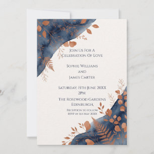 Navy Copper Botanical Wedding Invitation