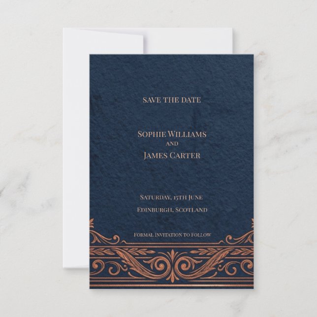 Navy Copper Celtic Save the Date Card (Front)