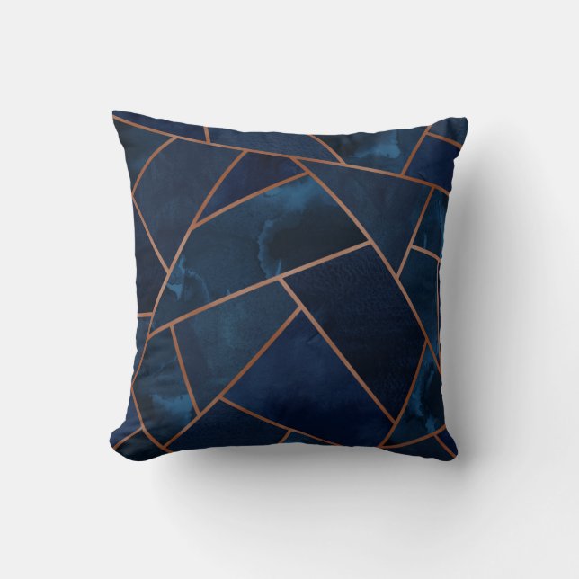 Navy & Copper Geo Throw Pillow (Front)