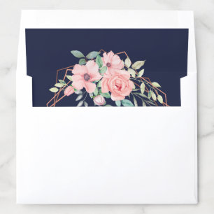 Navy Copper Geometric Watercolor Floral Botanical Envelope Liner