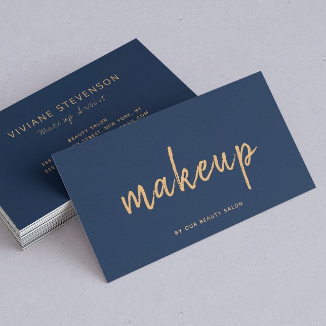 Navy copper gold makeup artist typography template business card (Creator Uploaded)