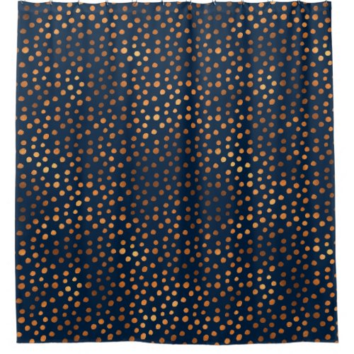 Navy Copper Metallic Polka Dots Spots Shower Curtain