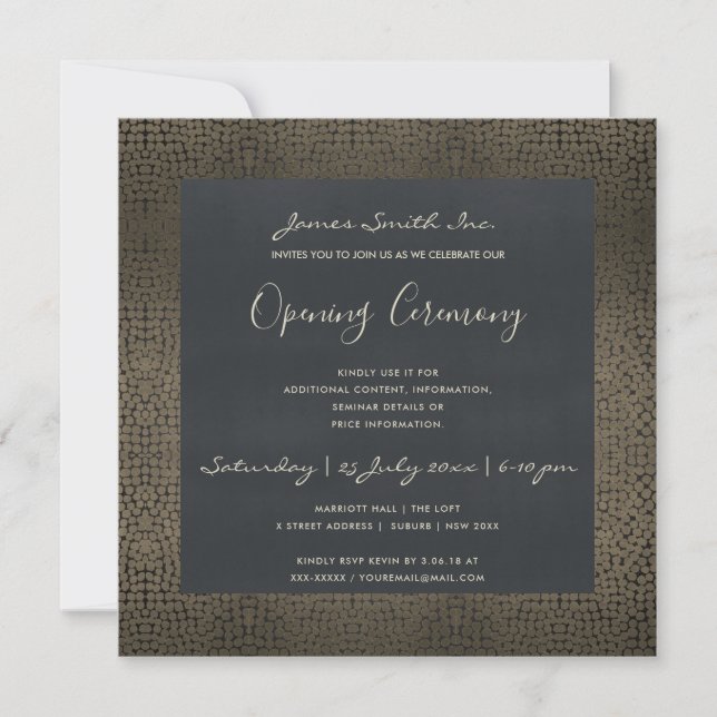 NAVY COPPER MOSAIC DOTS GRAND OPENING CEREMONY INVITATION (Front)