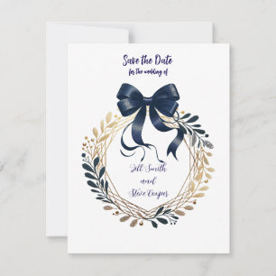 Navy Coquette Bow and Wreath Save the Date