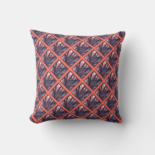 Navy Coral Abstract Pattern Lattice Throw Pillow