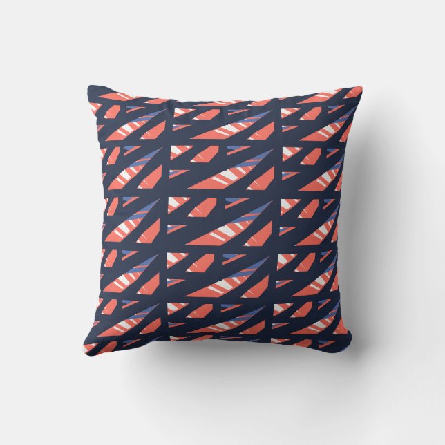 Navy Coral Abstract Pattern Throw Pillow (Back)