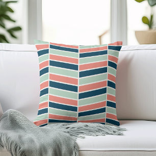 Navy, Coral and Aqua Herringbone Pattern Throw Pillow