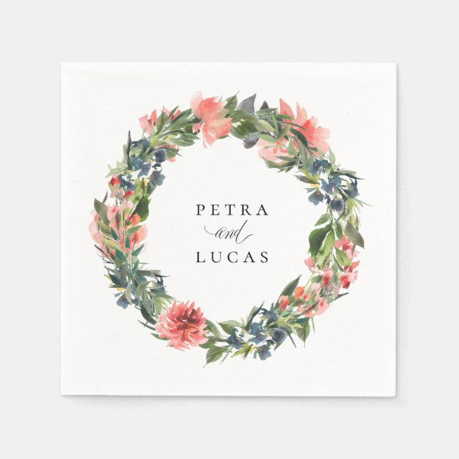 Navy Coral Botanical Personalized Paper Napkins (Front)