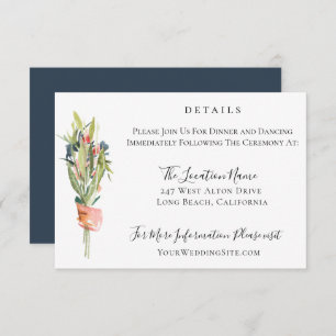 Navy Coral Botanical Wedding Details Invitation