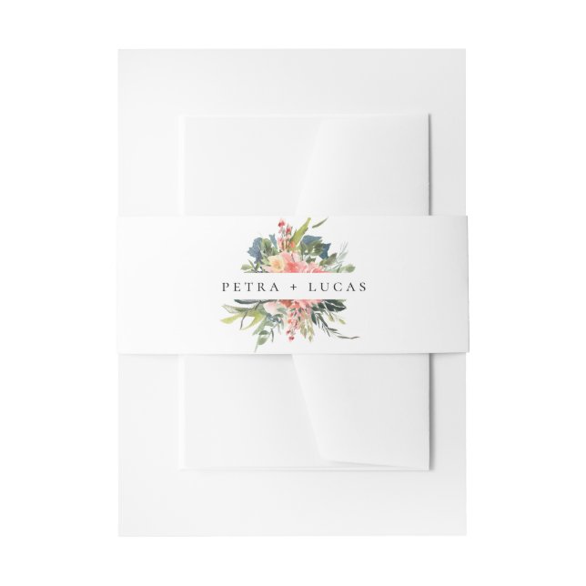 Navy Coral Botanical Wedding Invitation Belly Band (Front Example)