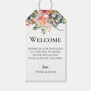 Navy Coral Botanical Wedding Welcome Bag Gift Tags