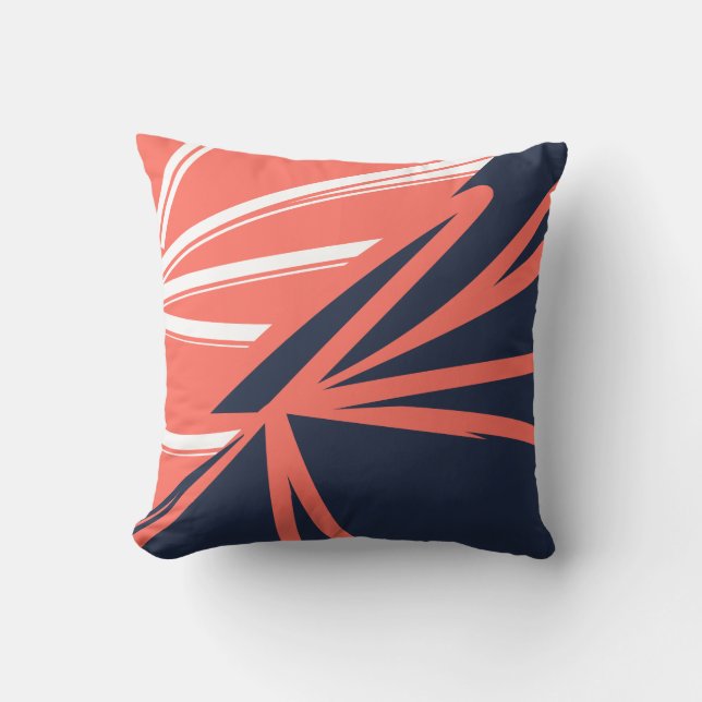Navy Coral Colorblock Abstract Throw Pillow (Front)