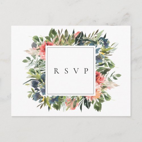 Navy Coral Floral Wedding RSVP Song Request Invitation Postcard