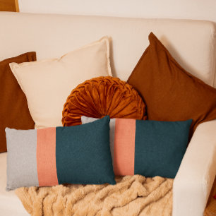 Navy Coral Gray Colorblock Lumbar Pillow