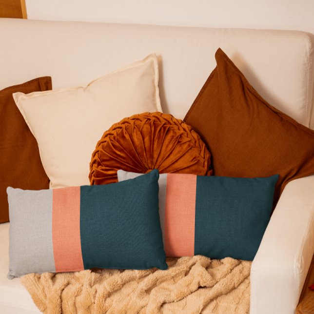 Navy Coral Gray Colorblock Lumbar Pillow (Creator Uploaded)