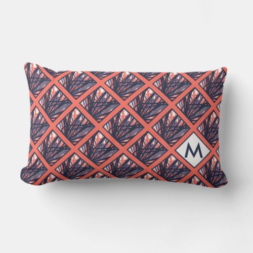 Navy Coral Monogrammed Abstract Pattern Lumbar Pillow