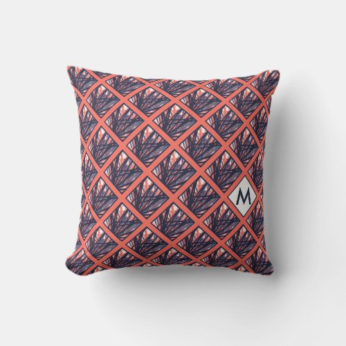 Navy Coral Monogrammed Abstract Pattern Throw Pillow