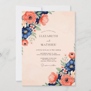 Navy Coral Radiant Spring Wedding Invitation