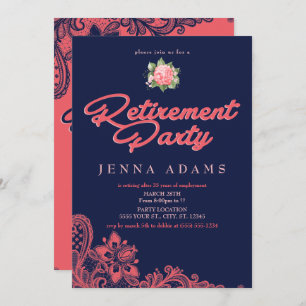 Navy & Coral, Retirement Party Invitations