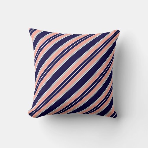 Navy Coral Stripes Throw Pillow