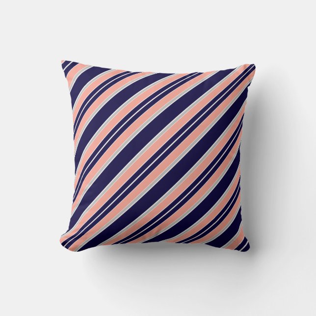 Navy Coral Stripes Throw Pillow (Front)
