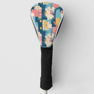 Navy Coral Turquoise Color Block Floral Golf Head Cover
