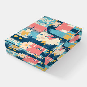 Navy Coral Turquoise Color Block Floral Paperweight