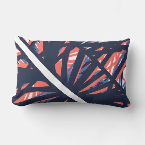 Navy Coral White Abstract  Lumbar Pillow