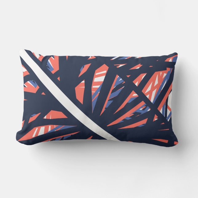 Navy Coral White Abstract  Lumbar Pillow (Front)